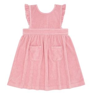 MINNOW girls pink guava french terry ruffle sleeve pinafore dress